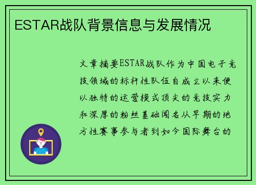 ESTAR战队背景信息与发展情况