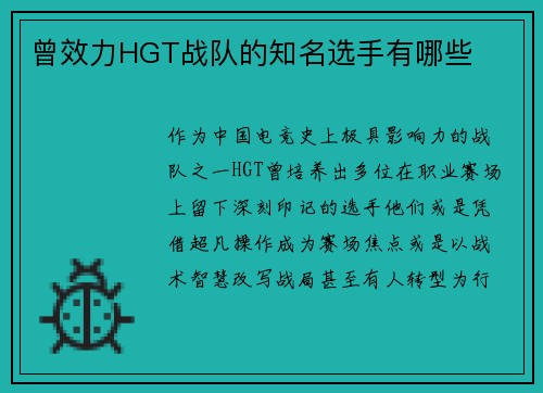曾效力HGT战队的知名选手有哪些