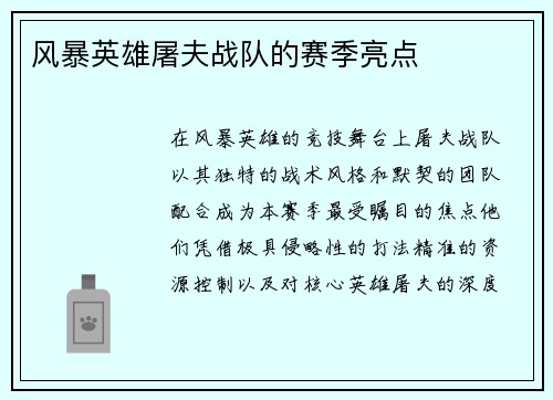 风暴英雄屠夫战队的赛季亮点