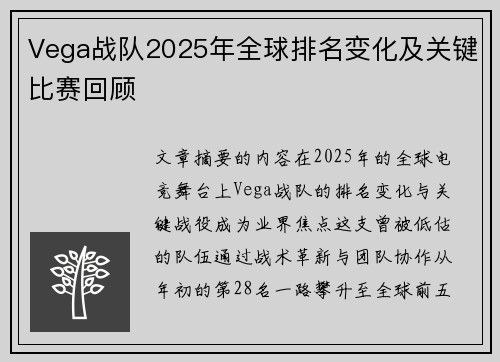 Vega战队2025年全球排名变化及关键比赛回顾
